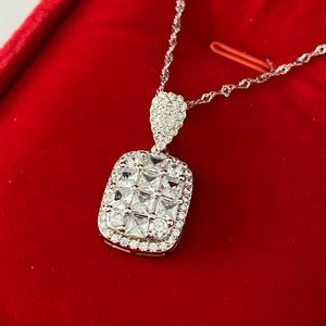 14k white gold over 925 synthetic Diamond necklace 8CT 18” long chain